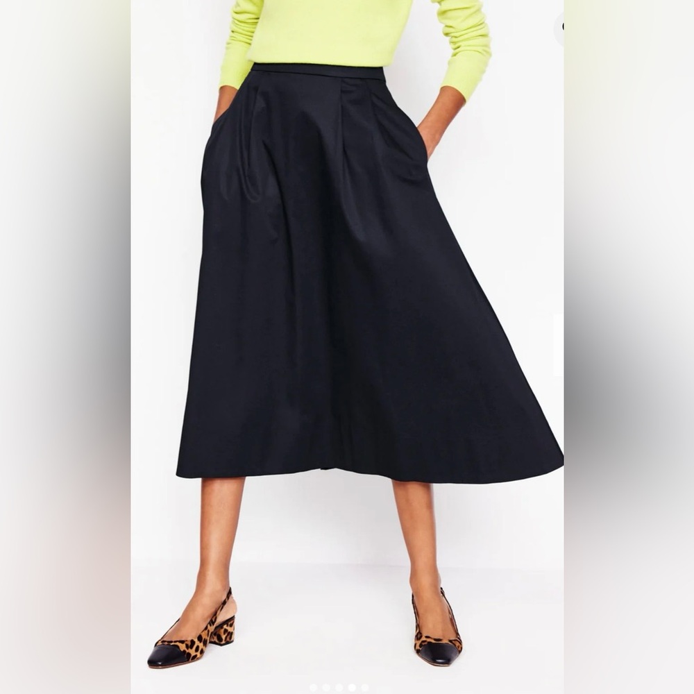 Boden Isabella Cotton Sateen Midi Skirt in Black Size 8 PETITE NWT - Picture 3 of 8